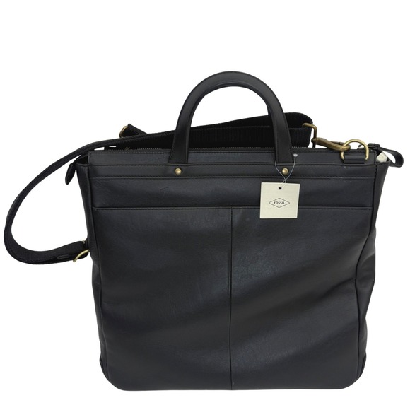Fossil Handbags - Fossil Haskell Workbag Black Leather Laptop Crossbody Tote Career Business